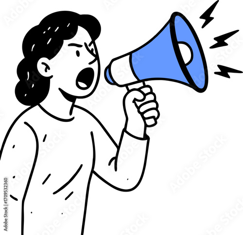 hand drawn style  Flat vector design ilustration people with megaphone shouting.attention or warning information, breaking news or urgent message communication, alert and beware concept, business peop
