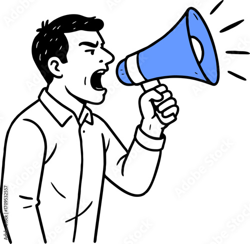 hand drawn style  Flat vector design ilustration people with megaphone shouting.attention or warning information, breaking news or urgent message communication, alert and beware concept, business peop