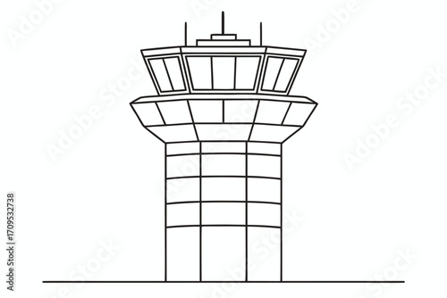 Black Outline Drawing of an Air Traffic Control Tower airport aviation
