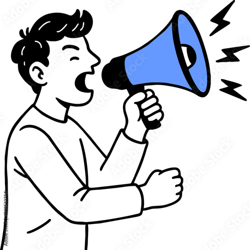 hand drawn style  Flat vector design ilustration people with megaphone shouting.attention or warning information, breaking news or urgent message communication, alert and beware concept, business peop