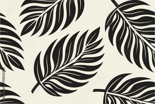 Black palm leaves pattern on a cream background leaf tropical