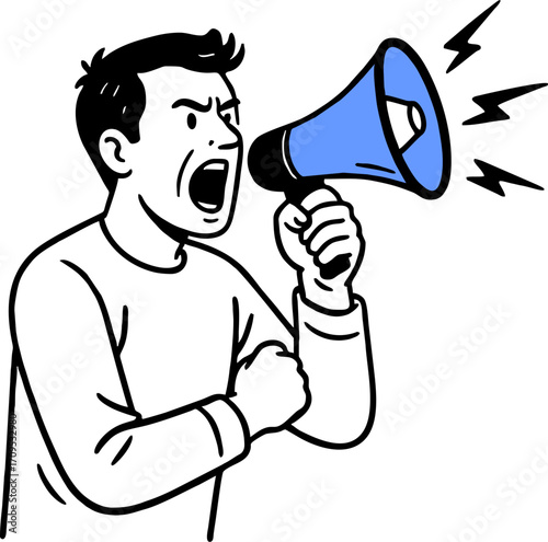 hand drawn style  Flat vector design ilustration people with megaphone shouting.attention or warning information, breaking news or urgent message communication, alert and beware concept, business peop