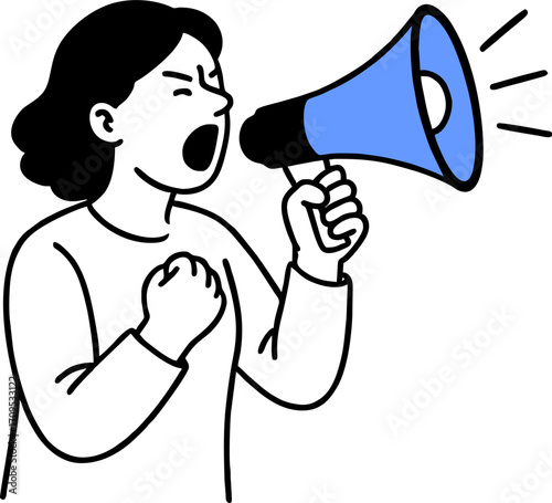 hand drawn style  Flat vector design ilustration people with megaphone shouting.attention or warning information, breaking news or urgent message communication, alert and beware concept, business peop