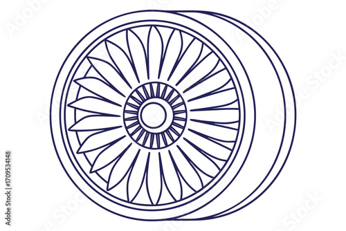 Detailed outline illustration of an airplane jet engine turbine vector