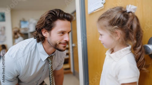 Teacher helping a student find their classroom
