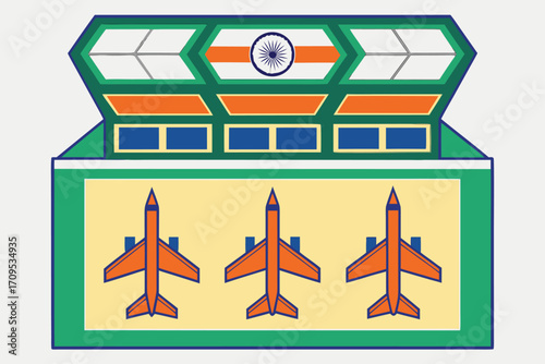 Indian Air Force Emblem With Three Orange Jets Inside A Green Box logo insignia