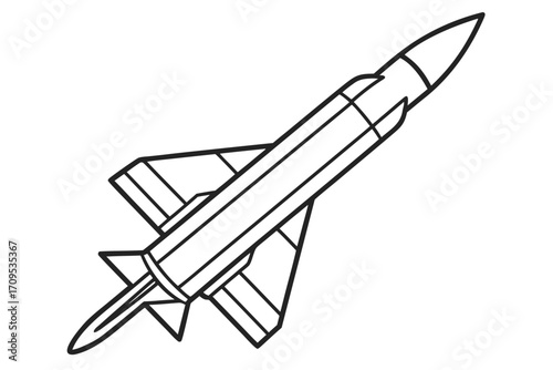 Line Art Illustration of a Rocket or Missile with Angled Wings spacecraft aerospace