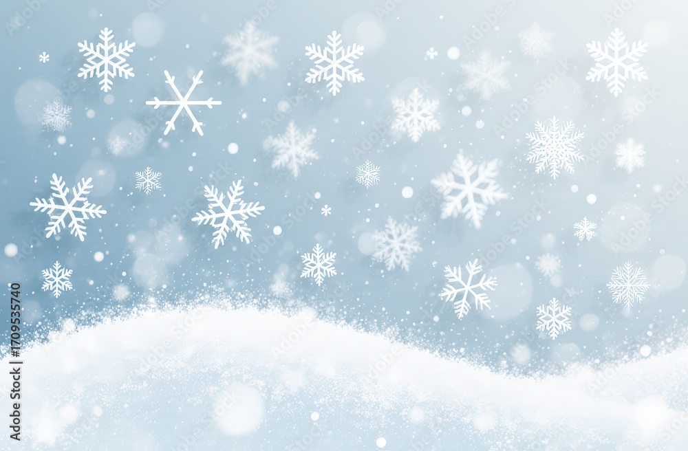 Naklejka premium Winter wonderland: sparkling snowflakes in a serene wintry landscape