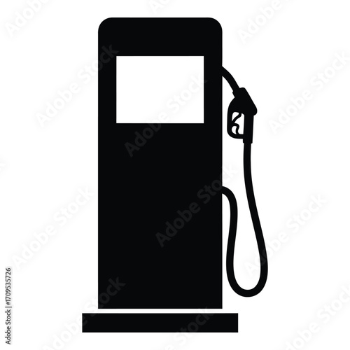 Black silhouette of a fuel pump with hose and nozzle for gasoline stations silhouette