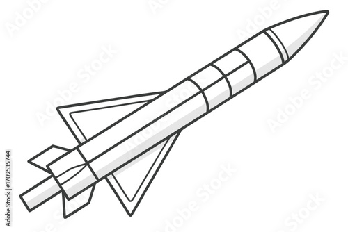 Outline Drawing of a Rocket or Missile in Flight on a White Background spacecraft space