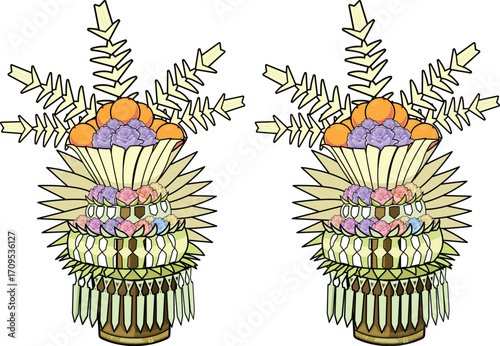 Balinese Hindu Offering Gebogan Banten for Ceremony Illustration