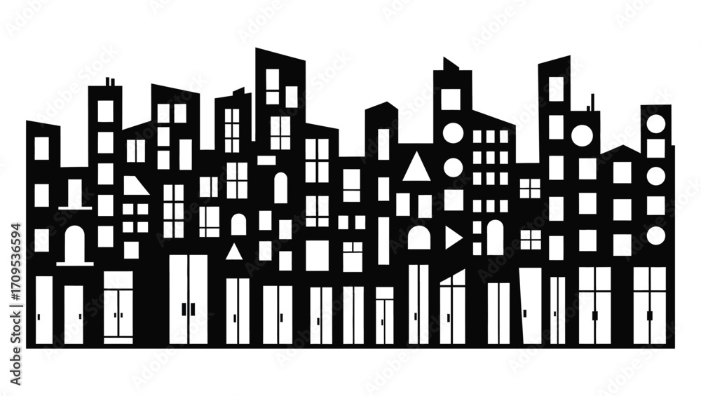 Obraz premium Silhouette Cityscape An Abstract and Modern Urban Skyline Illustration