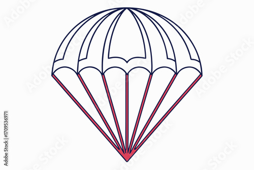 Red and Blue Outline Parachute on White Background skydiving jump