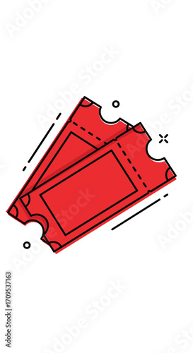 Two red paper tickets for an event or cinema experience.