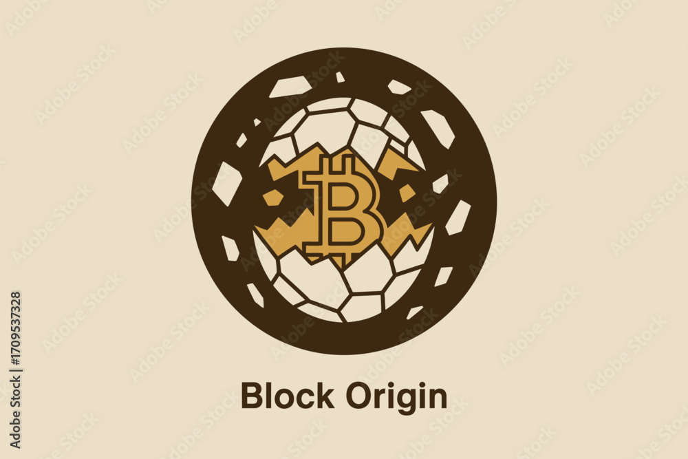 Fototapeta premium Bitcoin symbol emerging from a broken sphere, representing cryptocurrency and blockchain technology