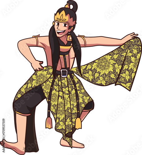 Traditional Javanese Dancer with Batik Sampur Illustration