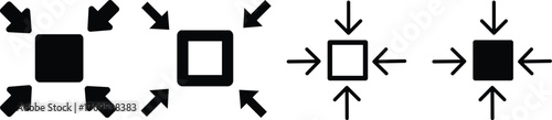 Minimize icon.Minimize icon rally compact size small scale arrows icons . shrink icon resize in arrows.minimize icon four 4 arrows icon meeting point.Minimize Icon with reflection on white background.