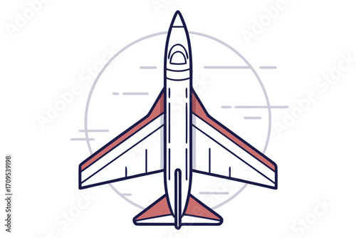Stylized Top- Down Illustration of a Jet Airplane with Red Accents aircraft aviation