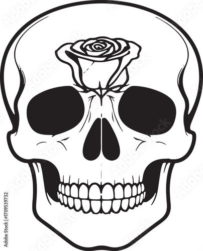 Skull outline illustration for tattoo art, gothic design, Halloween decoration, and edgy graphics