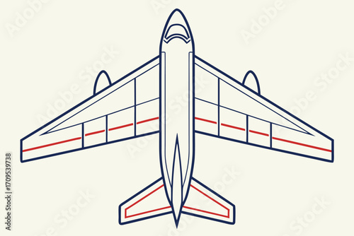 Top Down Outline of a Vintage Airplane with Red Accents on Wings and Tail aircraft aviation