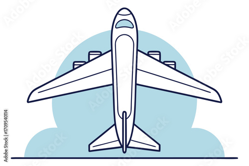 Top View of a Commercial Airplane with Blue Cloud Background aircraft aviation