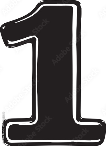 Minimal bold number one vector illustration in black outline style on clean white background