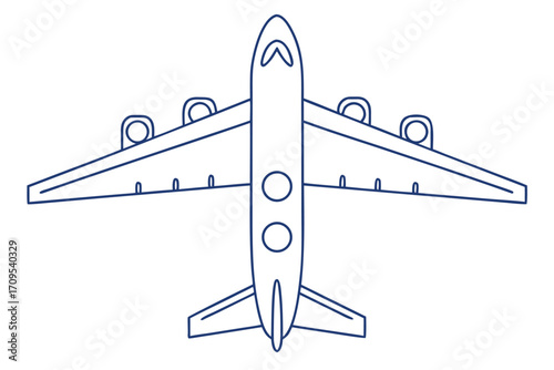 Top View Outline Of A Jet Airplane With Four Engines On White Background aircraft airliner
