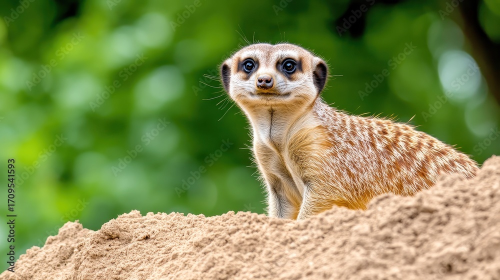 Fototapeta premium Curious Meerkat Sitting on a Sand Pile in Natural Habitat