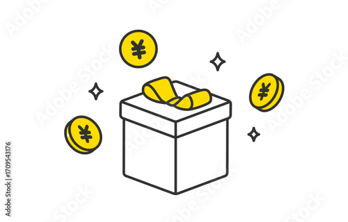 円マークコインとななめのプレゼントボックス【ベクターイラスト素材】