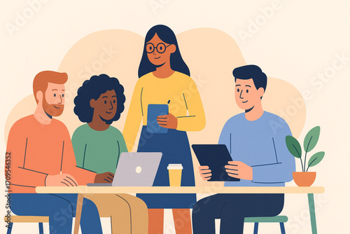 Flat Design Team Collaboration in Modern Workspace
