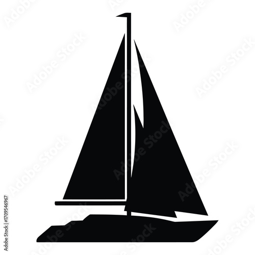 Silhouette of a majestic sailboat with full sails navigating open waters silhouette