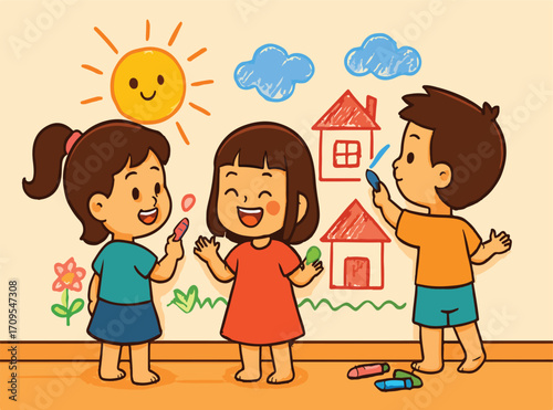 kids painting on the wall