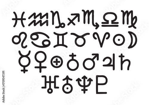 Astrological Zodiac and Celestial Symbols A Collection of Vintage Line Art Icons