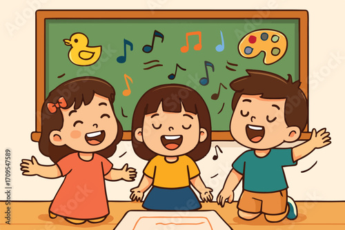 kids are singing in the classroom