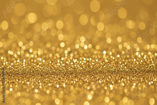 Golden glitter texture with soft bokeh lights, creating a luxurious, celebratory, and magical background for festive occasions