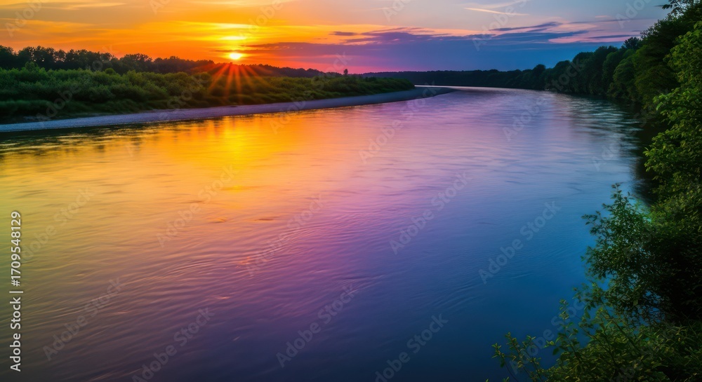 Fototapeta premium Serene Sunset Reflections on a Winding River