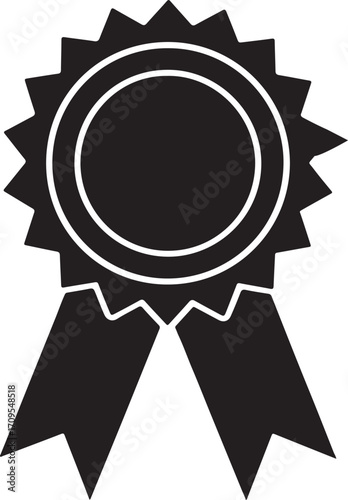 Award badge or winning prize ribbon flat vector Black silhouette vector