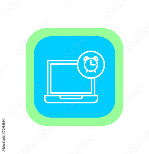 Digital time management concept with a thin line laptop and clock icon. A modern vector illustration for project deadlines and online reminders