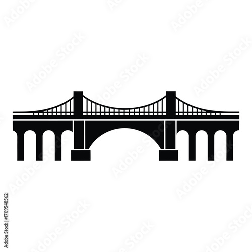 Iconic suspension bridge architecture silhouette design for cityscape and travel themes silhouette
