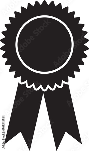 Award badge or winning prize ribbon flat vector Black silhouette vector