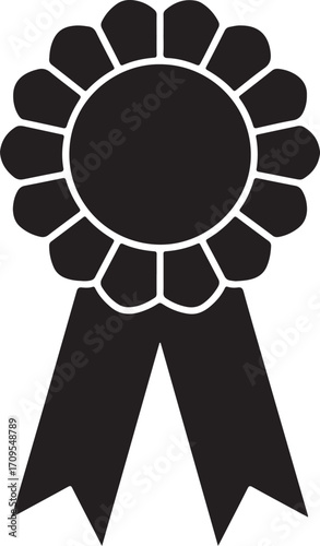 Award badge or winning prize ribbon flat vector Black silhouette vector
