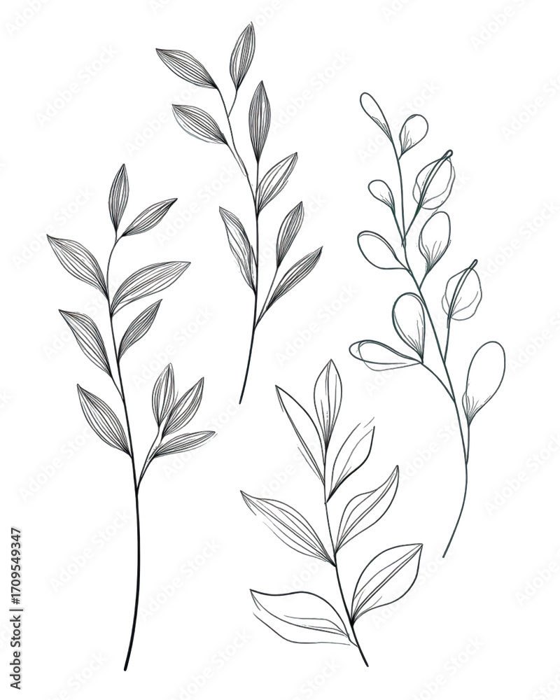 Naklejka premium Dark gray stylized plant sprigs