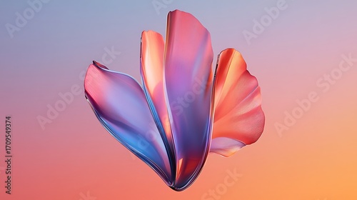 Digital artwork with abstract floral design and iridescent petals for showcasing vibrant color gradient modern creative art concept