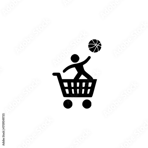Basketball theme shopping cart icon representing dynamic customer activity or sports purchase