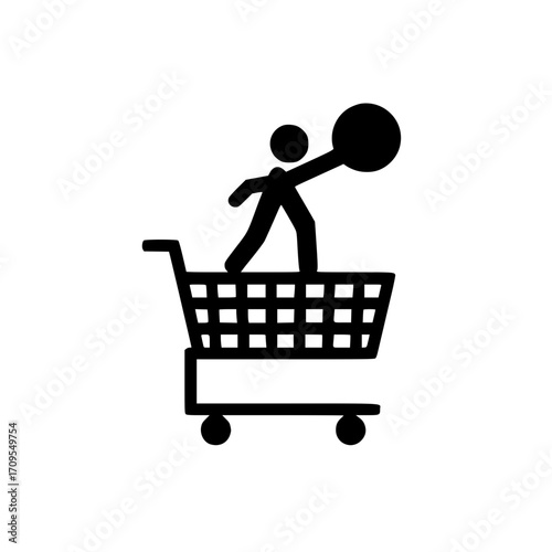 Vector of shopping cart with person playing basketball symbolizing athletic ecommerce concept