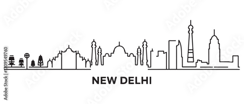 New Delhi Line Art skyline silhouette. Black New Delhi city design isolated. with white background