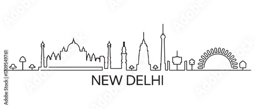 New Delhi Line Art skyline silhouette. Black New Delhi city design isolated. with white background