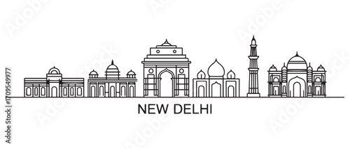New Delhi Line Art skyline silhouette. Black New Delhi city design isolated. with white background