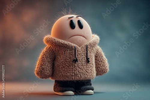 Charming Chibi Character in Cozy Sweater Expressing Emotions in Soft Light Generative AI
