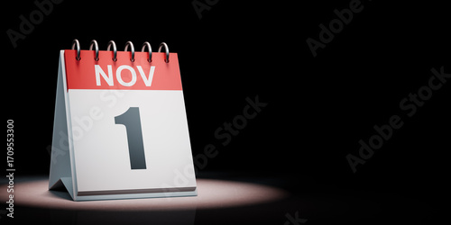 November 1 Calendar Spotlighted on Black Background